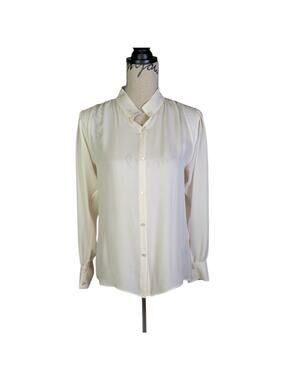 Nili Lotan Ivory 100% Silk Button Front Pleated Shoulder Blouse